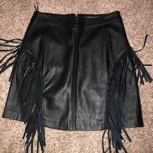 Fringe faux leather skirt